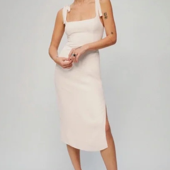 Reformation Besse Dress Ivory 0 Tie Straps Midi Dress - Picture 1 of 5